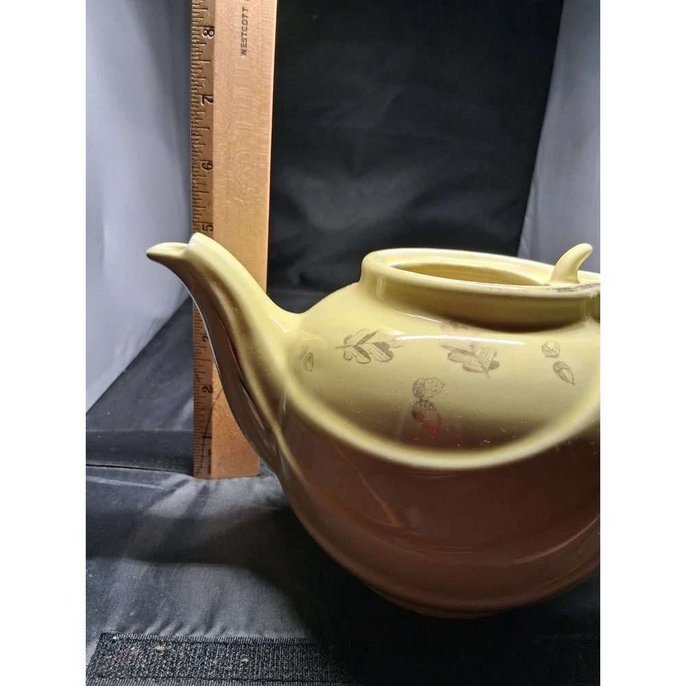 Hall China Vintage Yellow Swirl Teapot 799 Oak Leaf Acorn 6 Cup Made in USA